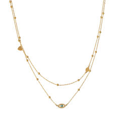 INS personality two layer evil eye stainless steel necklace dainty necklace