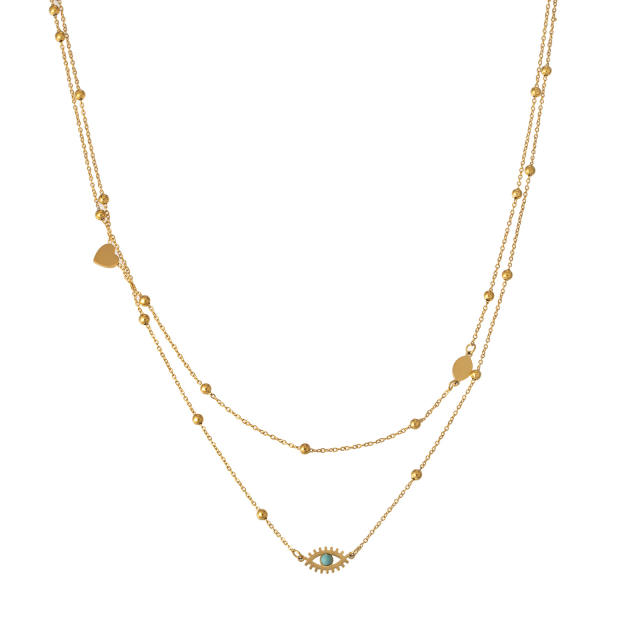 INS personality two layer evil eye stainless steel necklace dainty necklace