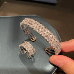 Luxury pave setting diamond cuff bangle rings