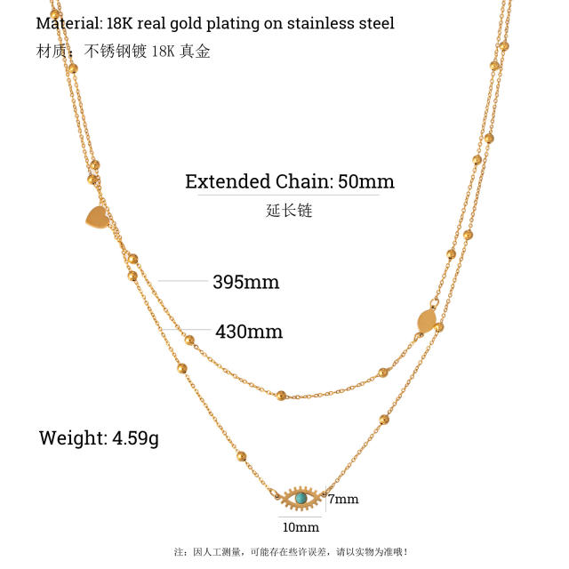 INS personality two layer evil eye stainless steel necklace dainty necklace