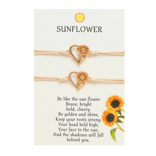 Popular enamel sunflower heart string bracelet set card bracelet