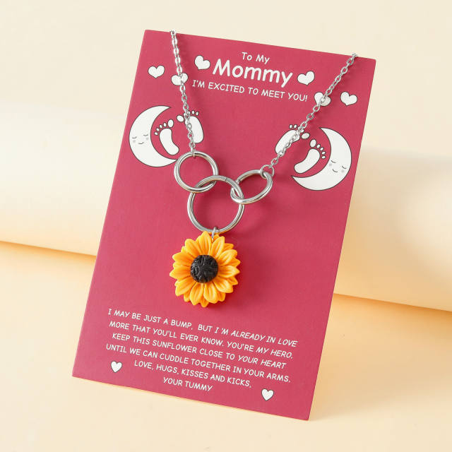 Stainless steel circle sunflower card necklace
