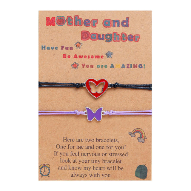 Enamel heart butterfly mother daughter string bracelet card bracelet