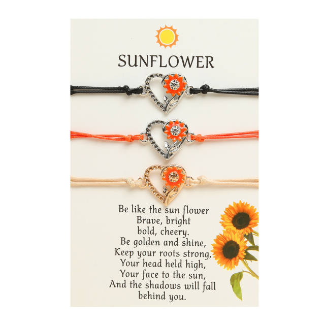 Popular enamel sunflower heart string bracelet set card bracelet