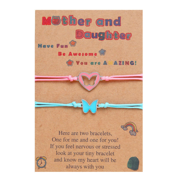 Enamel heart butterfly mother daughter string bracelet card bracelet