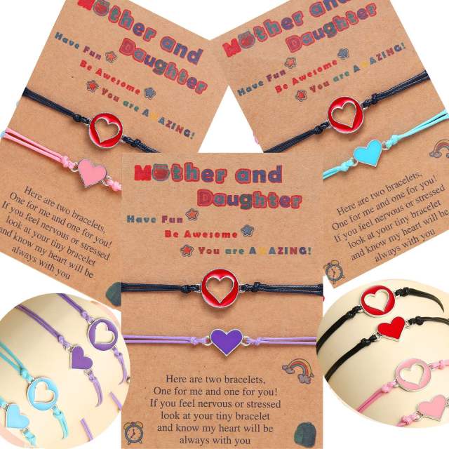 Color enamel heart circle string bracelet card bracelet