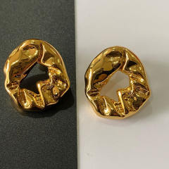 Irregular shaped circle gold color alloy ear studs