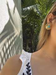 Vintage round shape pearl turquoise statement studs earrings