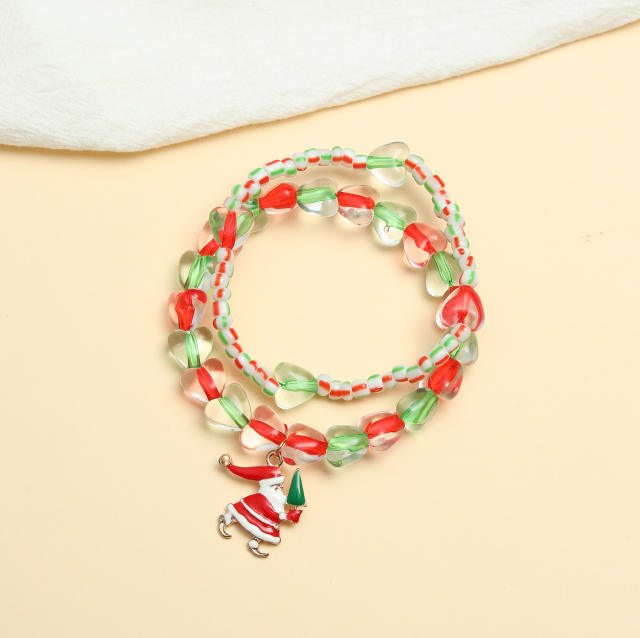 Cute color beads elastic christmas bead bracelet