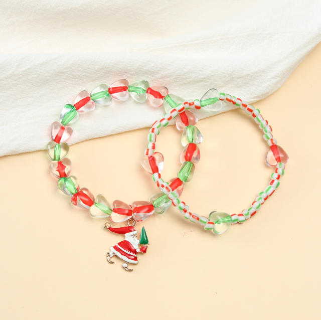 Cute color beads elastic christmas bead bracelet