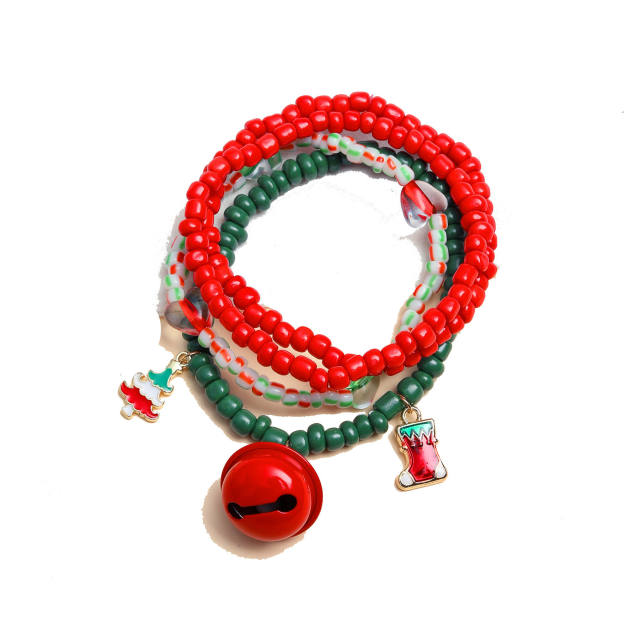 Color seed beads bell charm layer christmas bracelet