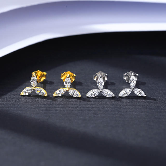 Elegant mini size crystal flower sterling silver earrings