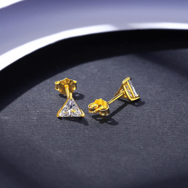 Mini triangle crystal sterling silver studs earrings