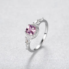 Princess cut pink crystal sterling silver wedding rings