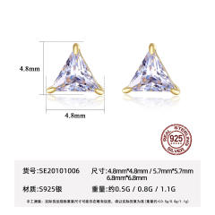Mini triangle crystal sterling silver studs earrings