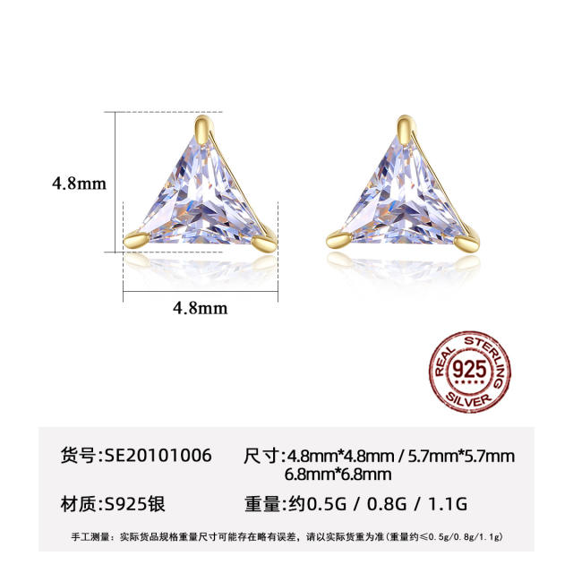 Mini triangle crystal sterling silver studs earrings