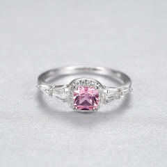 Princess cut pink crystal sterling silver wedding rings