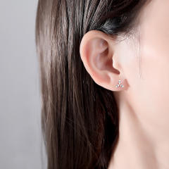 Elegant mini size crystal flower sterling silver earrings