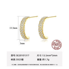 Luxury pave setting diamond sterling silver open hoop earrings