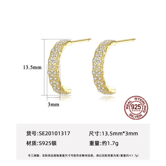 Luxury pave setting diamond sterling silver open hoop earrings