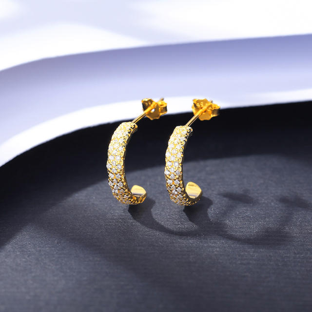 Luxury pave setting diamond sterling silver open hoop earrings