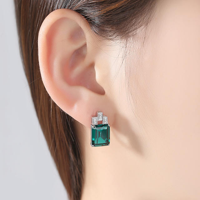 Luxury emerald sapphire statement sterling silver huggie earrings