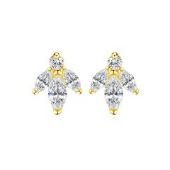 Elegant crystal leaf 925 sterling silver studs earrings