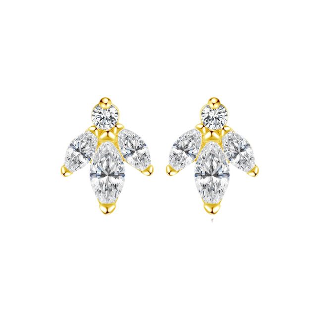 Elegant crystal leaf 925 sterling silver studs earrings