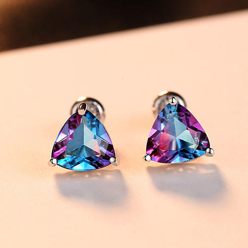 925 sterling silver triangle shape crystal earrings
