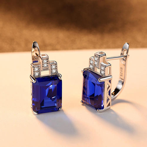 Luxury emerald sapphire statement sterling silver huggie earrings