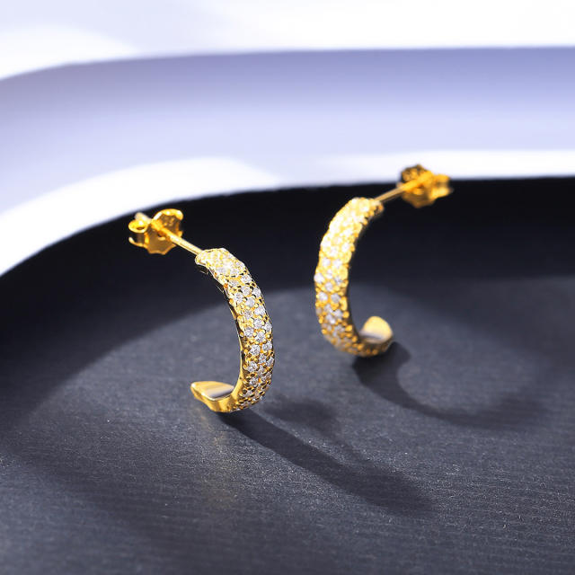 Luxury pave setting diamond sterling silver open hoop earrings