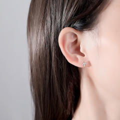 Elegant crystal leaf 925 sterling silver studs earrings
