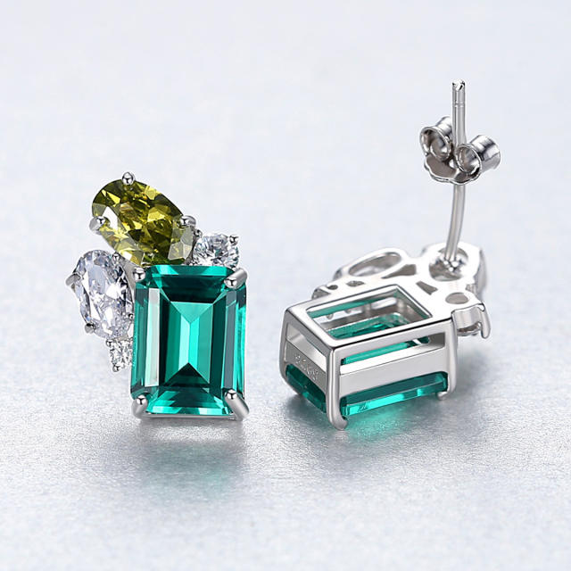 925 sterling silver emerald statement studs earrings