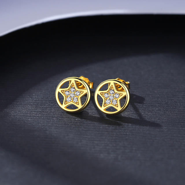 Korean fashion round shape star sterling silver studs earrings