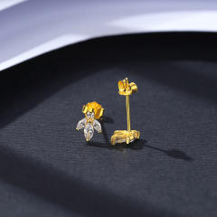 Elegant crystal leaf 925 sterling silver studs earrings
