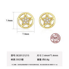Korean fashion round shape star sterling silver studs earrings