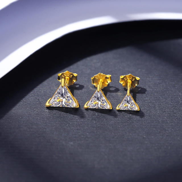 Mini triangle crystal sterling silver studs earrings