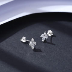 Elegant crystal leaf 925 sterling silver studs earrings