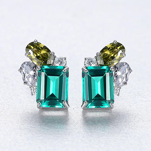 925 sterling silver emerald statement studs earrings