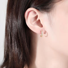Luxury pave setting diamond sterling silver open hoop earrings