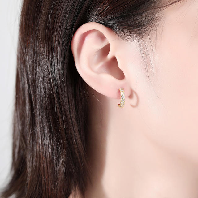 Luxury pave setting diamond sterling silver open hoop earrings