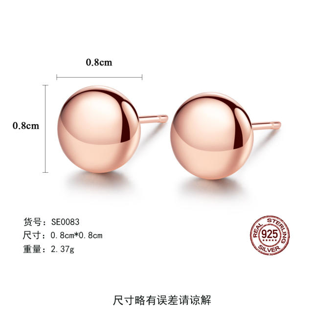 925 sterling silver simple round shape studs earrings