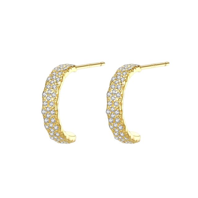 Luxury pave setting diamond sterling silver open hoop earrings