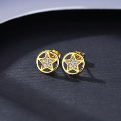 Korean fashion round shape star sterling silver studs earrings