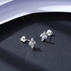 Elegant crystal leaf 925 sterling silver studs earrings