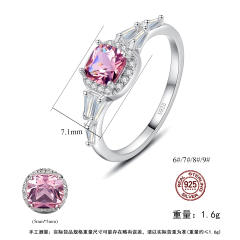 Princess cut pink crystal sterling silver wedding rings