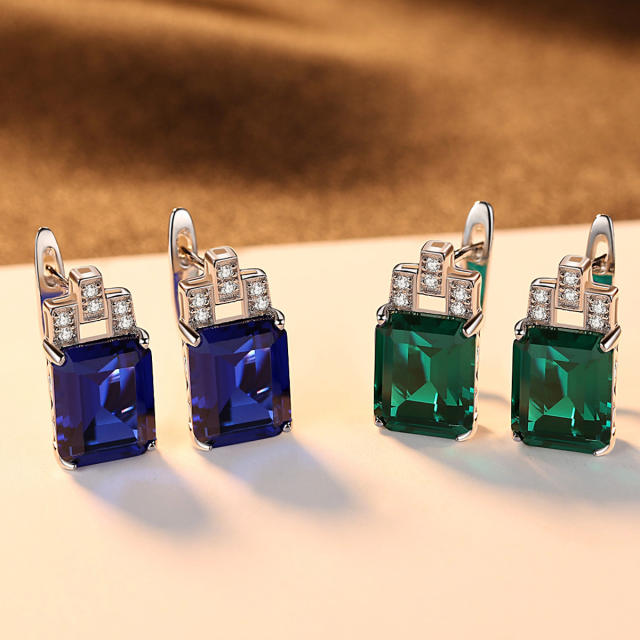 Luxury emerald sapphire statement sterling silver huggie earrings