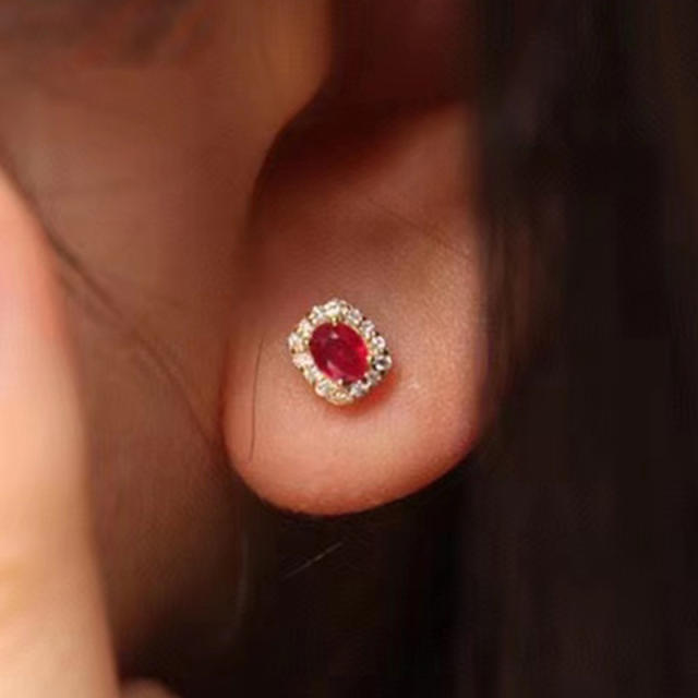 Vintage faux ruby statement studs earrings