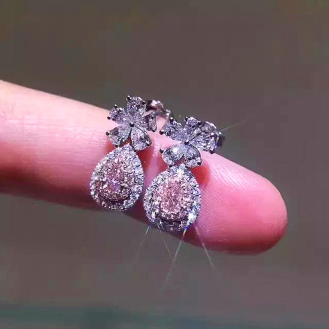 Sweet pink color drop diamond earrings