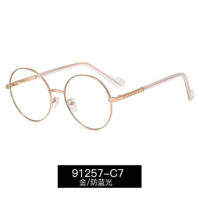 Vintage round shape metal rim blue light reading glasses